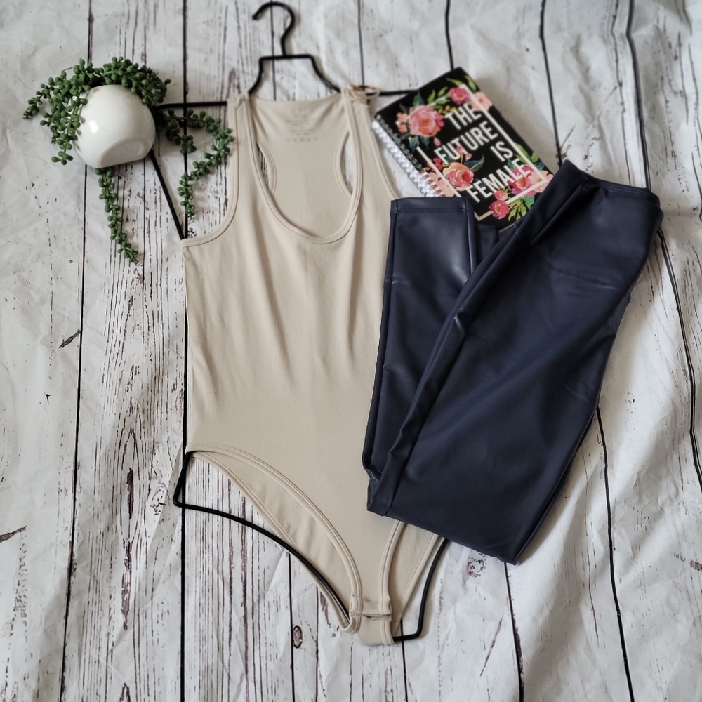 Navy faux leather leggings